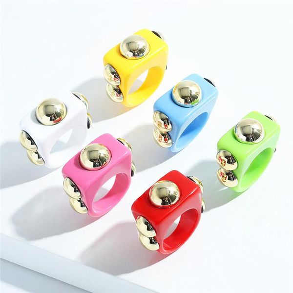 

wedding rings aide 2021 fashion transparent resin acrylic ring for women geometric square round irregular chunky finger jewelry gifts, Slivery;golden