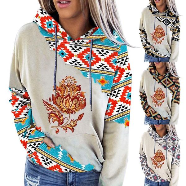 

women's hoodies & sweatshirts 2021 vintage hoodie women western ethnic print sweatshirt casual aztec long sleeve pullover shirt harajuk, Black