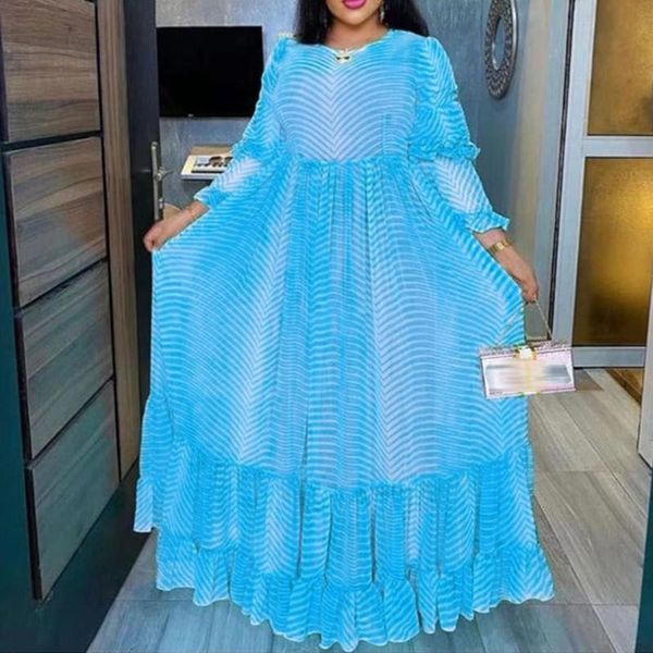 

plus size dresses autumn 2021 fashion large stripe women's dress two-piece suit ruffle round neck long sleeve african temperament casua, Black