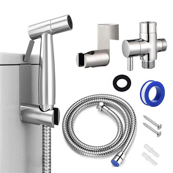 

handheld bidet spray shower set toilet shattaf sprayer douche kit faucet,brushed nickel, 304 stainless steel faucets