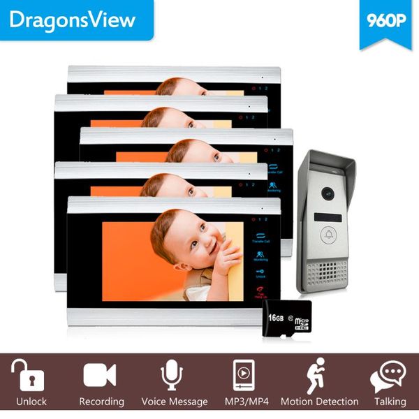 

dragonsview 960p 4 wire video intercom system 7 inch entry screen security voice message/motion detection/mp4 play door phones