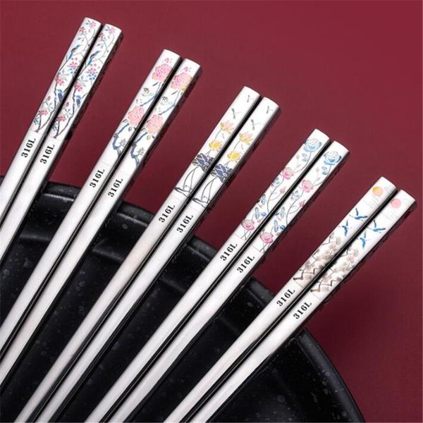 

chopsticks 5 pair 316l stainless steel non-slip 304 household kitchen dining anti-mold tableware long color chinese