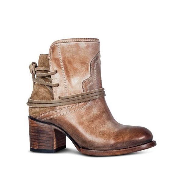 

boots woman vintage heels women retro pu leather ankle 2021 women's ladies shoes female short western large size, Black