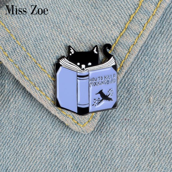 

reading cat enamel pin custom animal book brooches bag clothes lapel pin how to kill a mocking bird badge creative jewelry giftdio chan cont, Gray