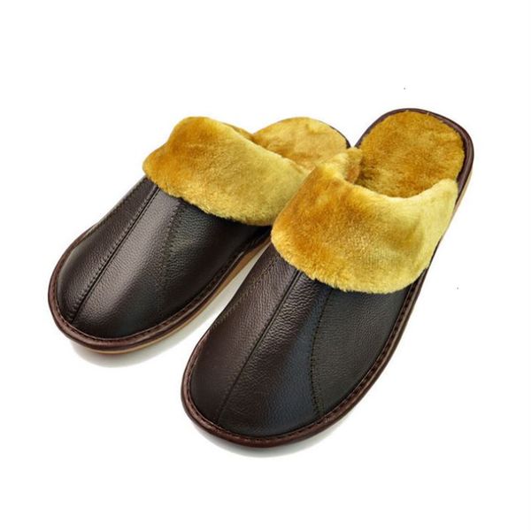 

sandals men's women's leather household slippers, warm winter indoor flat shoes, soft and comfortable fur, bedroom, wea udzf, Black
