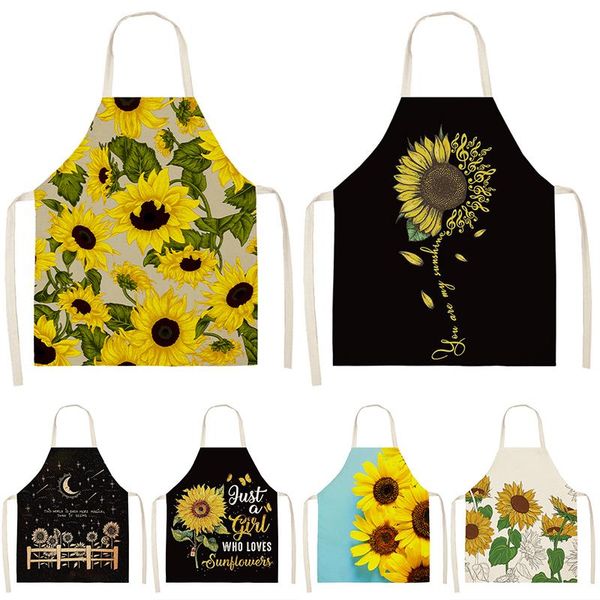 

aprons sunflower pattern printed cotton linen 53*65cm home cleaning cooking kitchen apron cook wear bibs pinafore 46287