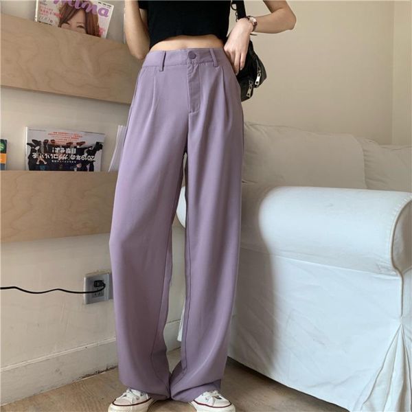 

women's pants & capris [ewq] 2021 summer minimalism drawstring high waist women wide leg korea style loose thin straight trousers qv440, Black;white