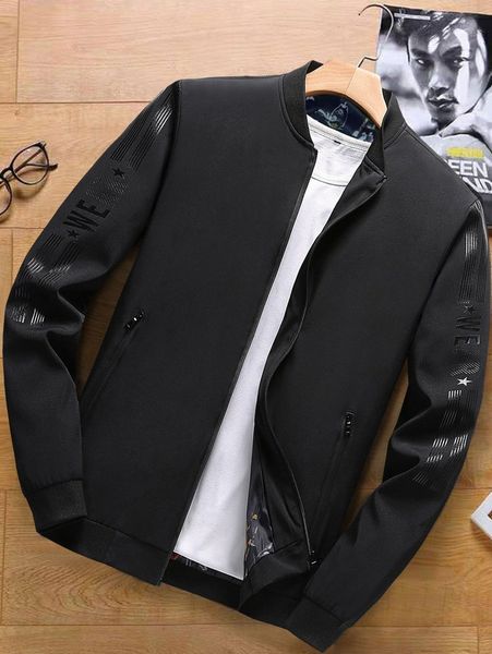 

men letter graphic zip pocket bomber jacket without tee z1wy#, Black;brown