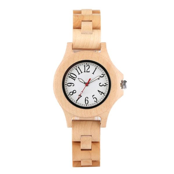 

maple wood watch ladies quartz full wooden bangle bracelet clasp wristwatch arabic numerals display women's clock wristwatches, Slivery;brown