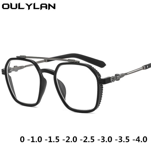 

fashion sunglasses frames oulylan -1.0 1.5 2.0 2.5 3.0 3.5 4.0 double beam finished myopia glasses men women metal transparent nearsighted e, Black