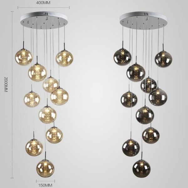

ceiling lights nordic glass ball pendant for staircase black lamp spiral g4 stair led lustre el stairwell lamparas