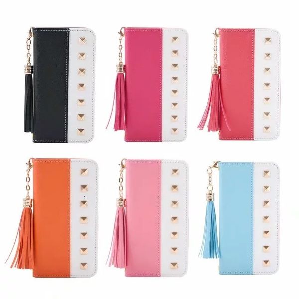 

cases cell phone sets suitable for iphone 11 promax tassel rivet protective cover flip pull in wallet insert card mirror mobile leather case