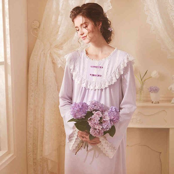 

women's sleepwear nightgown cotton night gown princess long sleeve women nighty for ladies pink purple lu22, Black;red