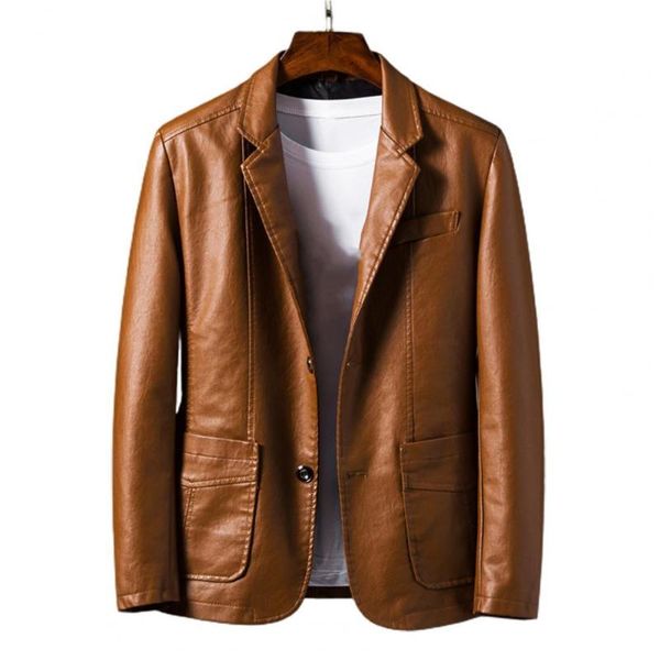

men's jackets men formal suit coat faux leather turn-down collar cardigan solid color male fashion motorcycle jacket for autumn, Black;brown