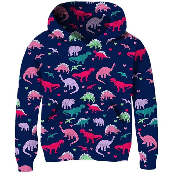 

color dinosaur boy and girl novelty hoodie 3d printing pullover hooded sweatshirt with pocket 100-160, Black