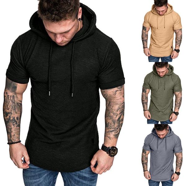 

mens hooded t-shirts sport solid color shirts 2021 summer fashion casual active fitness breathable tees men's outdoor sport t-shirt, White;black