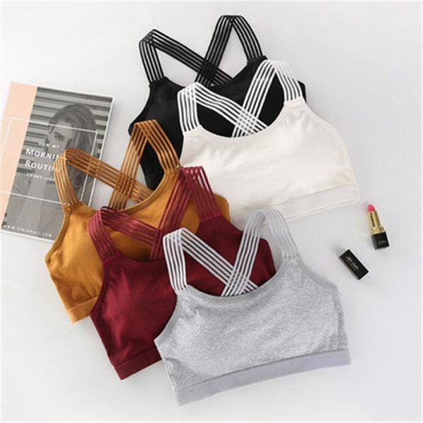 

women bras wireless underwear for fitness female yoga anti-sweat cross back padded push up workout running vest outfit