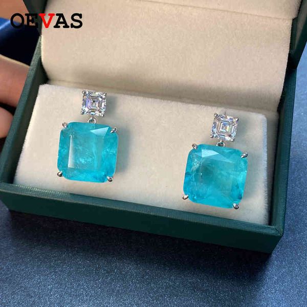

oevas solid 925 sterling silver fashion paraiba tourmaline gemstone drop earrings sparkling high carbon diamond fine jewelry, Golden