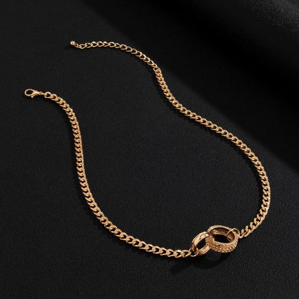 

chains 2021 trend hip hop chain choker necklace for men rhinestone rounds circle rings pendant clavicle couple jewelry, Silver