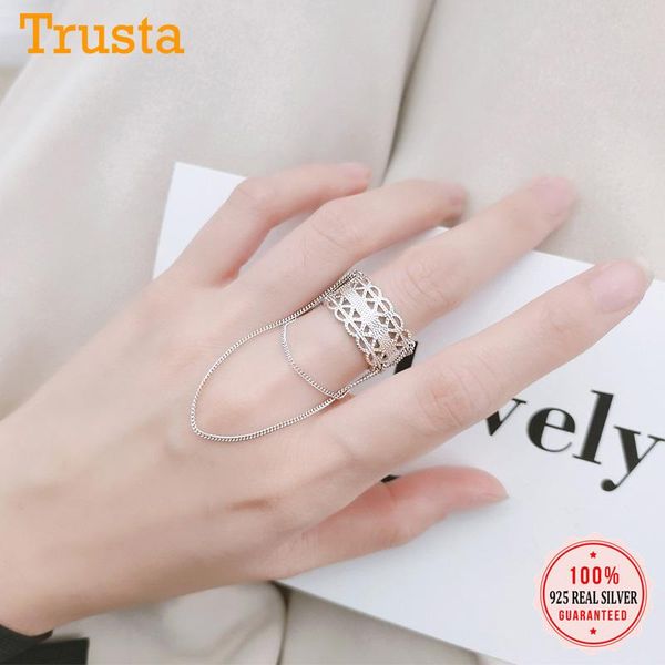 

cluster rings trustdavis genuine 925 sterling silver hollow out lace tassel chain opening ring sizable for women girls jewelry gift ds2675, Golden;silver