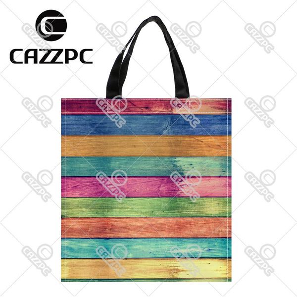 

shopping bags vintage colorful wood pattern print custom individual waterproof nylon fabric bag gift pack of 2