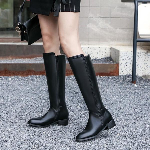 

boots oversized 11 12 women woman winter shoes botas side zipper round head flat heel, Black