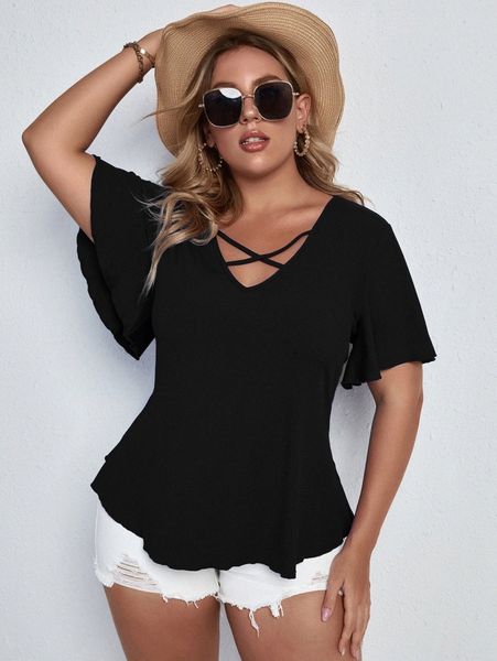 

plus solid criss cross tee b0gp#, Black