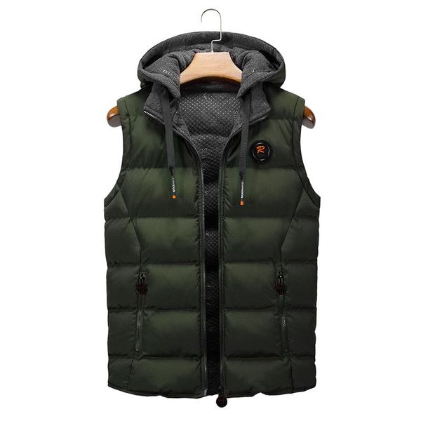 

men's vests work clothes vest men winter casual outerwear warm hood jacket sleeveless waterproof thick gilet, Black;white