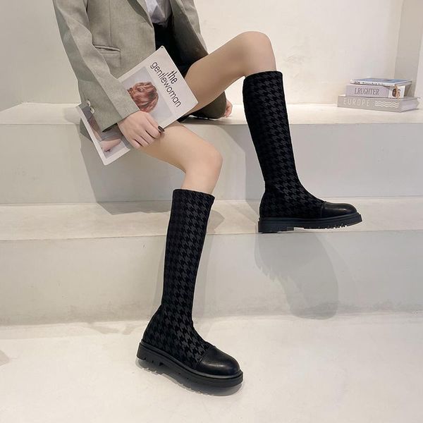 

boots style 2021 autumn and winter fashion women's ankle knee-high stretch fabric size, Black