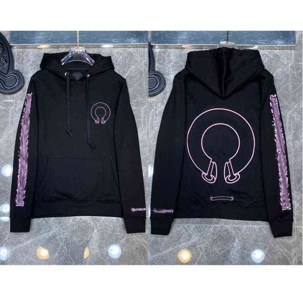 

classic designer fashion hoodies luxury mens zipper ch horseshoe sanskrit cross print pullover hooded sweatshirts sweater woman loose jackts, Black