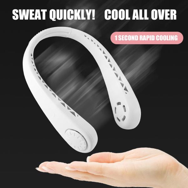 

electric fans usb rechargeable mini portable neck hanging fan 3-speed adjustable bladeless silent cooling summer outdoor hands-free