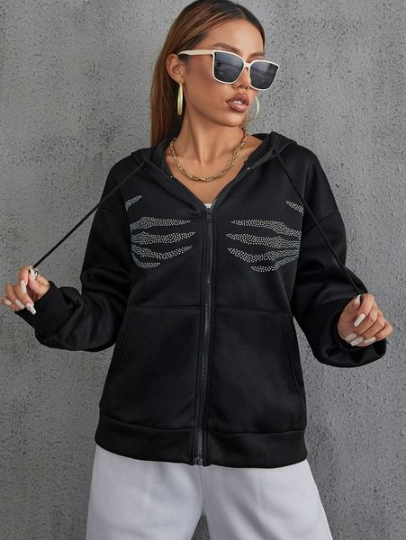 

beaded detail drawstring hoodie 44iz#, White;black