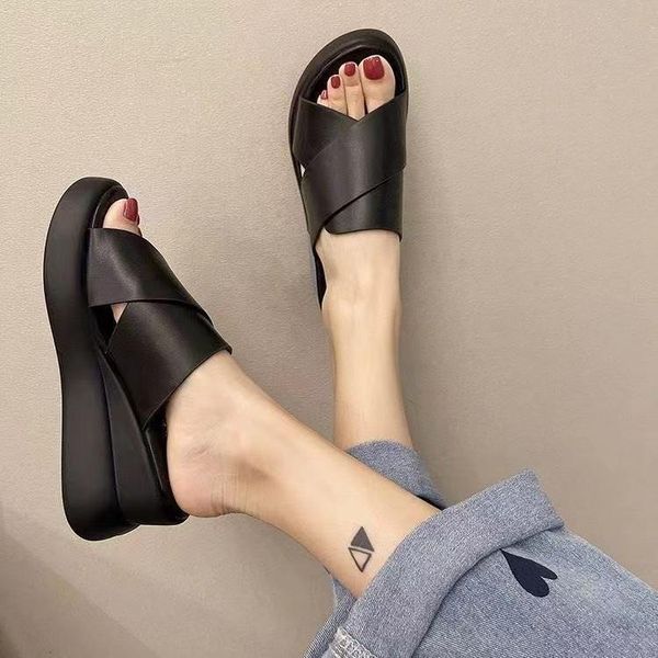 

sandals 2021 summer women's fashion outdoor comfortable platform wedges shoes for woman open toe casual slippers, Black