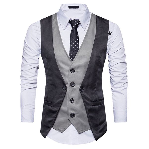 Gilet da uomo Gilet finto in due pezzi con patch Gilet casual da lavoro sottile da uomo Gilet da sposo Taglie forti XXL