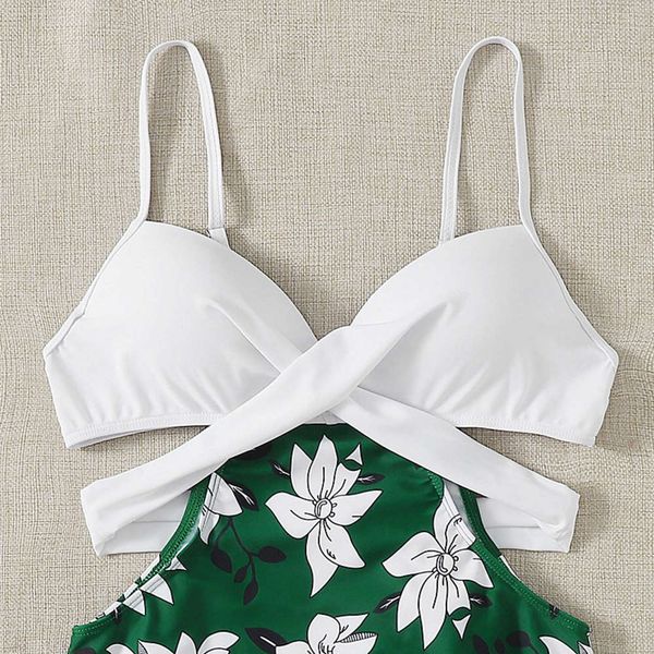

swimsuit women's one piece cut out printed, White;black