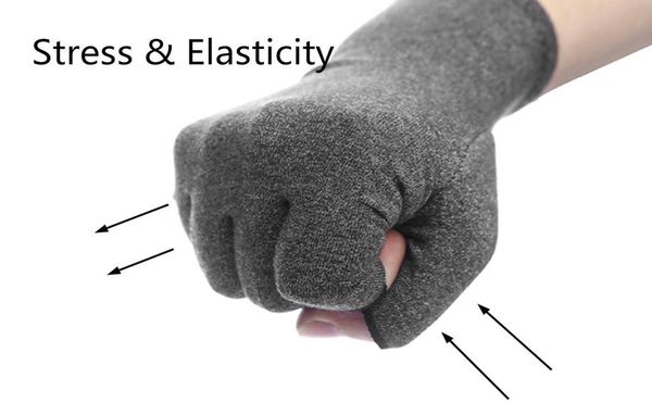 

wrist support 1 pair compression arthritis gloves women men pain relief half finger brace therapy anti-slip, Black;red