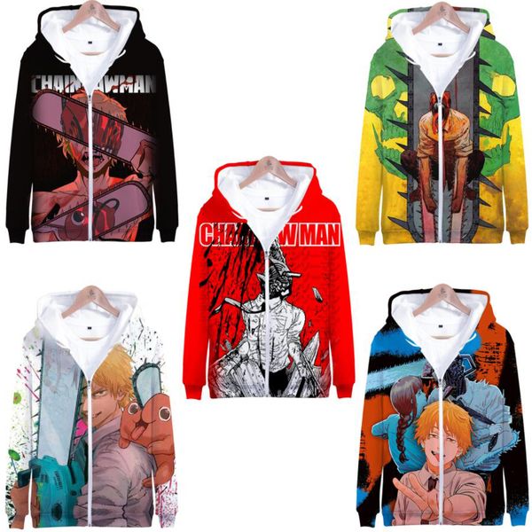 

anime chainsaw man 3d print zip up women/men hoodie sweatshirt haruku streetwear hip hop cosplay zipper hooded jacket outwear, Black