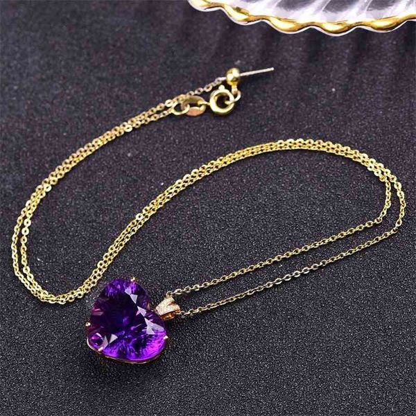 

naked stone natural amethyst necklace women's 18k gold pendant inlaid, Black