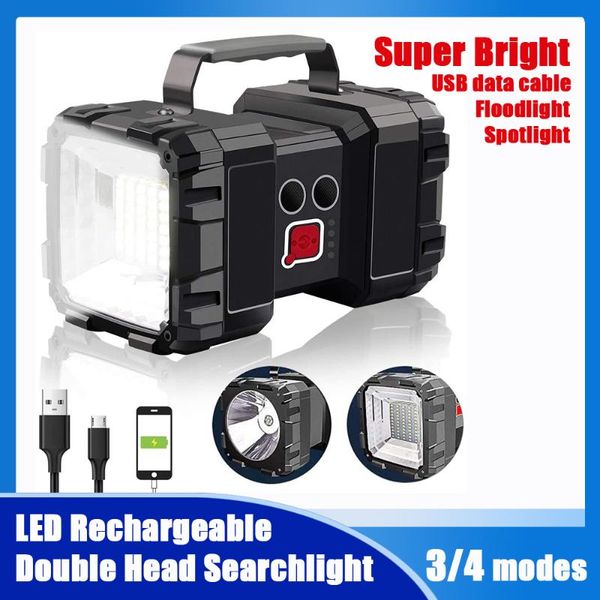 

flashlights torches super bright led rechargeable double head searchlight handheld work light spotlight floodling