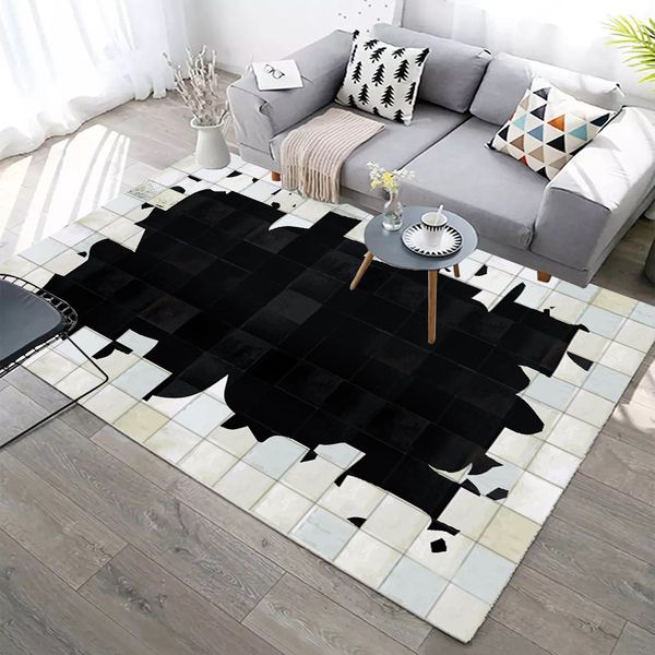 

black/white imitation cowhide 3d printed carpets modern nordic home decor floor rug child bedroom play area rugs kids room mats 1914 v2