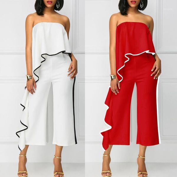 Jumpsuits femininos macacões calças 2021 Outono estilo sexy ombros uma palavra conjunined wide white vermelho