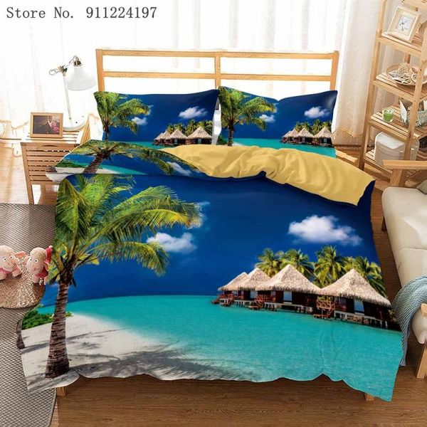 

bedding sets 3d island sunset beach printing duvet cover set sibgle double comforters luxury beautiful seascape quilt covers