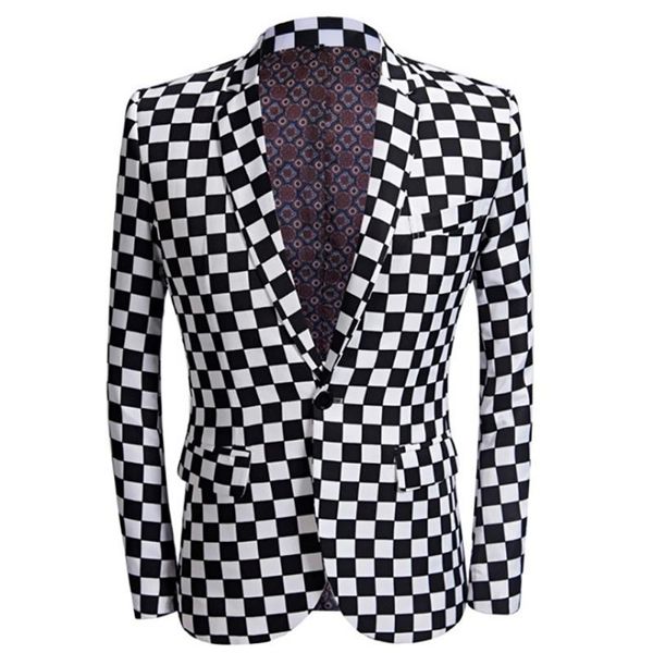 

men's suits & blazers tailor-made fashion wedding for men black and white grid slim fit custom made formal singer casual night party ba, White;black
