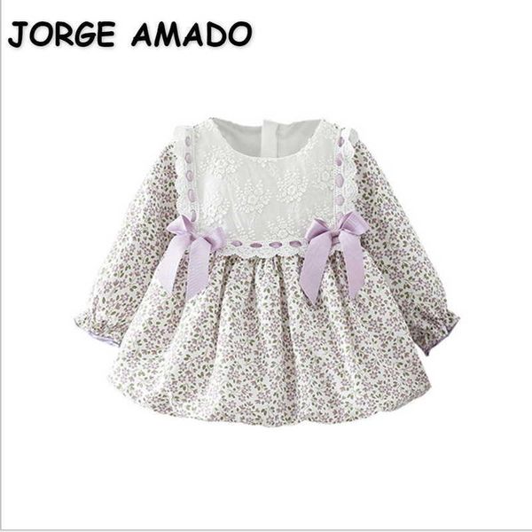 Whlolesale Printemps Robe de Pâques Bébé Filles Floral Bow Coton Longue Leeve Princesse Robes Enfants Vêtements E19108 210610