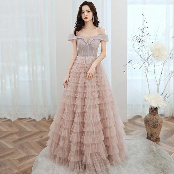 

party dresses evening dress pink illusion bling boat neck a-line tiered floor-length handmade plus size customized quality formal r1595, White;black