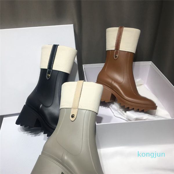 

women pvc rain boots womens chunky bootis designer half boot ladies dress shoes leather medal coarse non-slip winter shoe lady booties, Black