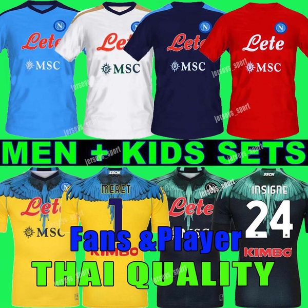 

21-22 napoli soccer jersey naples football shirt 2021 2022 koulibaly camiseta de fÃºtbol insigne milik maillots h.lozano mertens men kids, Black;yellow