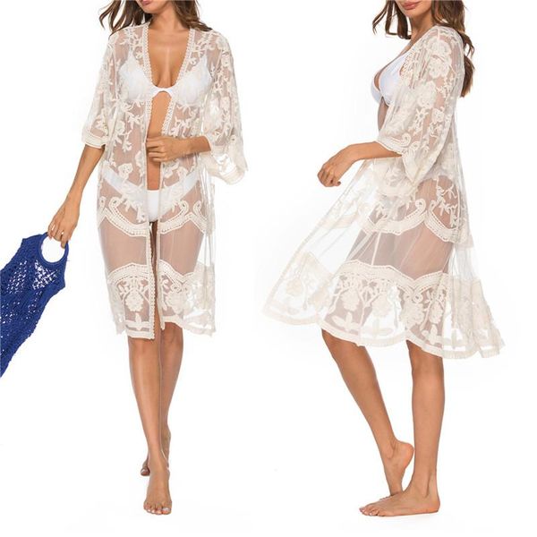 

women's swimwear lace cut out beach cover up dress tunic long pareos bikinis ups swim robe plage beachwear, White;black