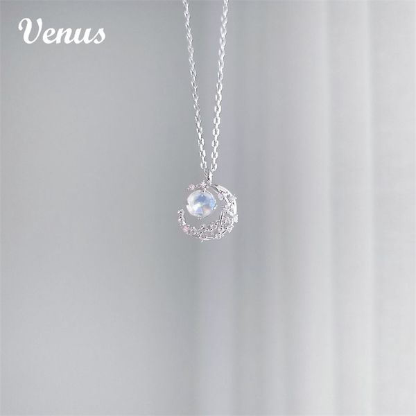 

star moon stone necklace women's pure silver 18k platinum design, Black