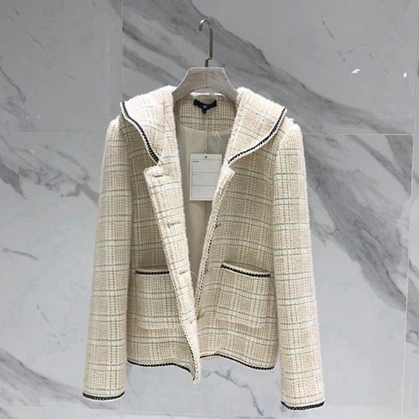 

women's jackets women spring autumn vintage elegant ladies navy collar mink check single-breasted thick jacket coat, Black;brown
